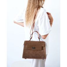 Сумка «Габриэль» со вставкой с натуральной замши  карамельная