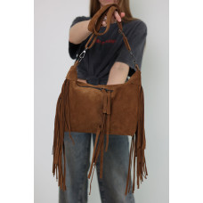 Кожаная замшевая женская сумка «Пака» коньячная