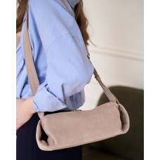 Кожаная замшевая женская сумка «Мэй» бежевая