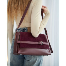 Женская сумочка «Лилит» совставкой натуральный замш бордовая Женская сумочка «Лилит» совставкой натуральный замш бордовая
