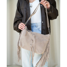 Кожаная замшевая женская сумка «Пака» бежевая