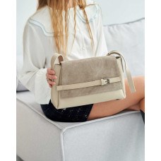 Женская сумочка «Лилит» совставкой натуральный замш бежевая Женская сумочка «Лилит» совставкой натуральный замш бежевая