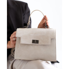 Сумка «Габриэль» со вставкой с натуральной кожи  бежевая