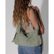 Кожаная замшевая женская сумка «Глория» светло оливковая