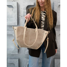 Сумка «Лаура» со вставкой натуральный замш бежевая