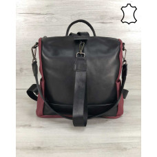 Кожаная сумка рюкзак «Angelo» черный с бордовым 