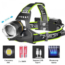 Потужний налобний ліхтар BL-8003-P50 ліхтарик заряджання micro USB 3 режиму