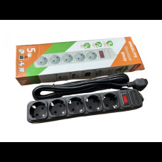 Удлинитель - Cетевой фильтр Greelite на 5 розеток 1,8 метра кабель Черный