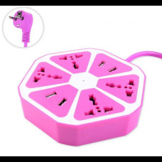 Мережевий фільтр універсальний HEXAGON SOCKET на 4 вилки та 2 USB Бузковий