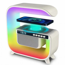 Нічний акумуляторний RGB G3 з бездротовою зарядкою 15W і Bluetooth колонкою 3W Настільна смарт лампа Біла