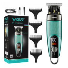 Аккумуляторная машинка триммер для стрижки волос и бороды с USB и LED дисплеем VGR V-975 Зелёный