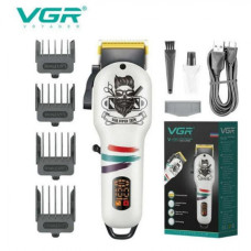 Аккумуляторная машинка для стрижки VGR V-699, 4 насадки, LED дисплей, Белая