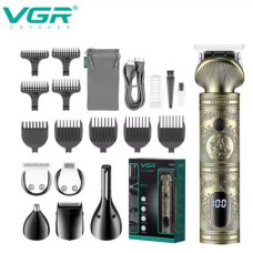 Мужской набор VGR V-106 6 в 1 для ухода за волосами, бородой, триммер для носа, тела, Professional, 14 насадок, LED Display