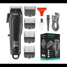 Профессиональная машинка для стрижки беспроводная аккумуляторная LED-дисплей VGR V-683 Черная + 4 насадки