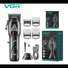 Профессиональная машинка для стрижки беспроводная аккумуляторная LED-дисплей VGR V-653 Черная + 4 насадки