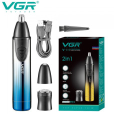 Триммер 2 в 1 VGR V-619 BLUE, 2 насадки - триммер для носа, шейвер Синий