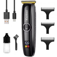 Аккумуляторная машинка триммер для стрижки с дисплеем Kemei KM-5072 с 3 насадками (1,2,3 мм)