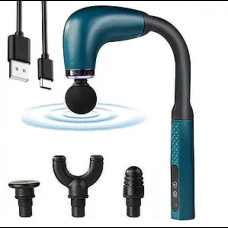 Массажер Аккумуляторный U-образный для тела мышечный портативный ручной 4 насадки Fascial Gun R01 Синий