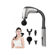 Массажер Аккумуляторный U-образный для тела мышечный портативный ручной 4 насадки Fascial Gun R01 Серый