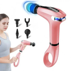 Портативный ручной массажер пистолет с 4 насадками Fascial Gun HB-005 вибрационный пистолет Розовый