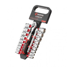 Набір головок 3/8" 6-24 мм., подовжувач, рукоятка з храповим механізмом 72 зуби, 20од., Cr-V STORM INTERTOOL