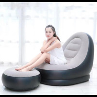 Надувное кресло диван 2в1 с пуфиком для ног A-Sofa до 150 кг с насосом Чёрный с серым
