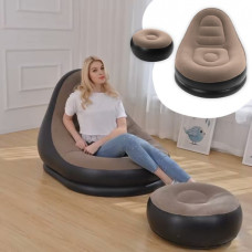 Надувное кресло диван 2в1 с пуфиком для ног A-Sofa до 150 кг Кофейный