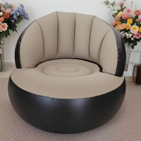 Надувное кресло с насосом 85х74 см, до 100кг / Кресло надувное велюровое / Кресло-груша Бежевый