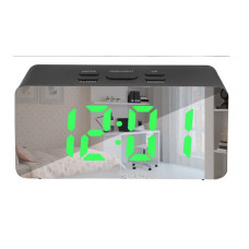 Дзеркальний LED годинник з будильником і термометром DS-3658L Чорний (зелене підсвічування)