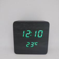 Настільний дерев'яний Годинник VST 872 Чорний (зелене підсвічування)