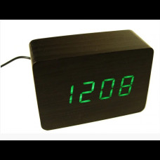 Настільний дерев'яний годинник ET 009 ЧОРНИЙ із зеленим підсвічуванням