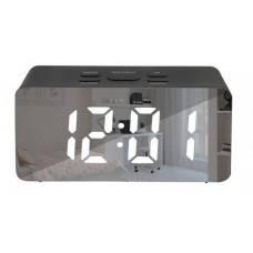 Дзеркальний LED годинник з будильником і термометром DS-3658L Чорний (біле підсвічування)