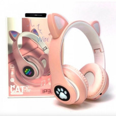 Бездротові дитячі Bluetooth навушники з котячими вушками та кольоровим підсвічуванням CATear P33M LED Рожеві