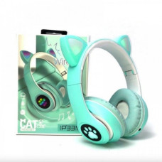 Бездротові дитячі Bluetooth навушники з котячими вушками та кольоровим підсвічуванням CATear P33M LED блакитні