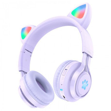 Навушники Hoco W39 Cat Ear Bluetooth з котячими вушками та LED підсвічуванням Фіолетовий