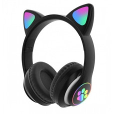 Бездротові Bluetooth навушники Cat STN-28 Котячі вушка Гарнітура з мікрофоном FM радіо підсвічування Чорний