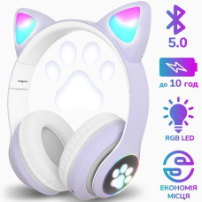 Бездротові Bluetooth навушники з котячими LED вушками, що світяться, STN-28 micro SD, AUX Фіолетові