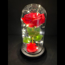 Хрустальная роза в колбе классическая красная с подсветкой работа от батареек