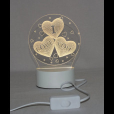 3D светильник, ночник I love You белый 3 оттенка 220В Белый