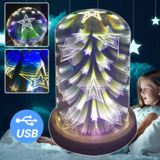 Світильник нічник феєрверк ЗІРКИ у колбі 3D лампа Decor Stars атмосферний світильник з дерев'яною основою