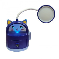 Лампа настільна акумуляторна з точликою для олівців та нічником Q307 котик Синій