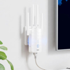 Портативный модем Репитер HOCO HI35 усилитель Wi-Fi сигнала на 4 антенны WiFi4, 300Mbps, 2.4 ГГц Черный