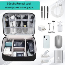 Сумка органайзер для хранения проводов, зарядок, кабелей, аксессуаров, флешек Черная Сумка органайзер для хранения проводов, зарядок, кабелей, аксессуаров, флешек Черная