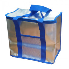 Термосумка для транспортировки холодных и горячих продуктов Серая с синими ручками 25 литров 35х32х19