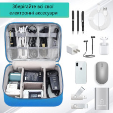 Сумка органайзер для хранения проводов, зарядок, кабелей, аксессуаров, флешек Синяя Сумка органайзер для хранения проводов, зарядок, кабелей, аксессуаров, флешек Синяя