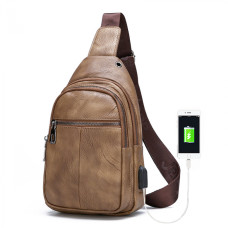 Мужская сумка-слинг Jasper Джаспер через плечо с USB бананка Коричневая Мужская сумка-слинг Jasper Джаспер через плечо с USB бананка Коричневая