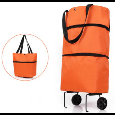 Универсальная складная портативная тележка-сумка для покупок на колесиках Оранжевая