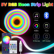 Гибкая неоновая лента RGB (5м) с Bluetooth и пультом от USB работает через приложение LotusLamp X