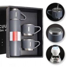 Подарочный набор Vacuum Flask SET вакуумный термос из нержавеющей стали 3 чашки Серый