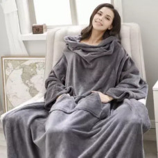 Плед с рукавами и карманом свитшот халат OVERSIZE Серый